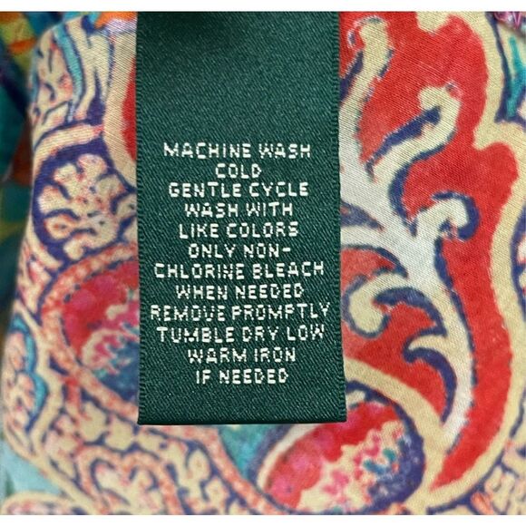 LAUREN RALPH LAUREN Women’s Blouse L Boho Paisley Patchwork Button Front Shirt - Picture 5 of 6